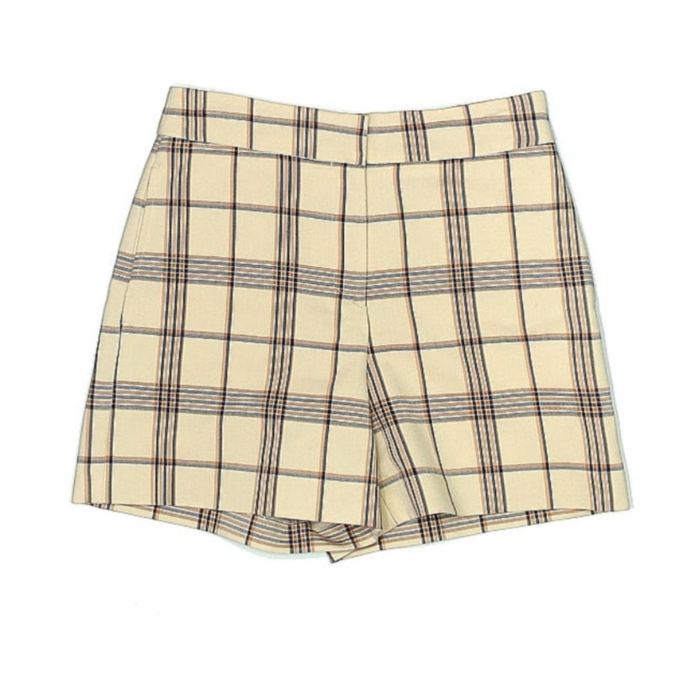 Maje High Waisted Tan/Black Plaid Shorts 34 Waist 27
